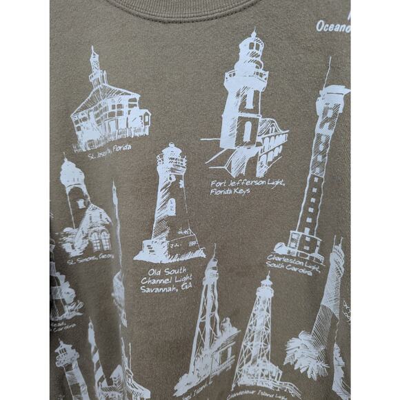 Vintage Lighthouse Map Large Brown Crewneck Sweatshirt White Print Size Large L - Picture 3 of 4